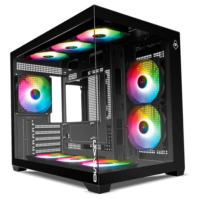 Gabinete Mancer CV450, preto, vista frontal e lateral