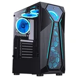 Gabinete Rise Mode X4 Glass Black, vista frontal e lateral