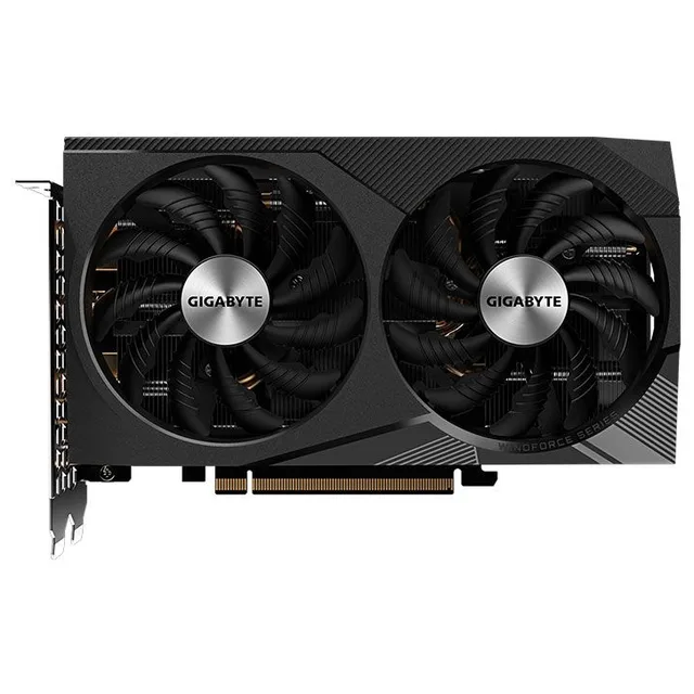 Placa de vídeo Gigabyte GeForce RTX 3060 WINDFORCE OC 12G (Rev. 2.0), 12 GB, vista frontal das ventoinhas