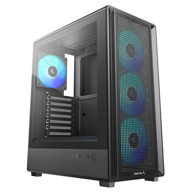 Gabinete DeepCool CC500 preto, vista frontal e lateral