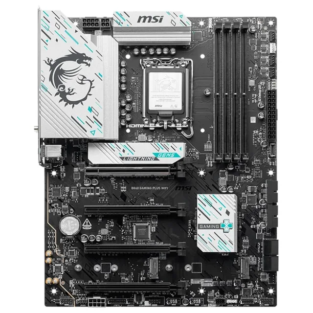 Placa-mãe MSI B860 GAMING PLUS WIFI, vista frontal, sem perspectiva