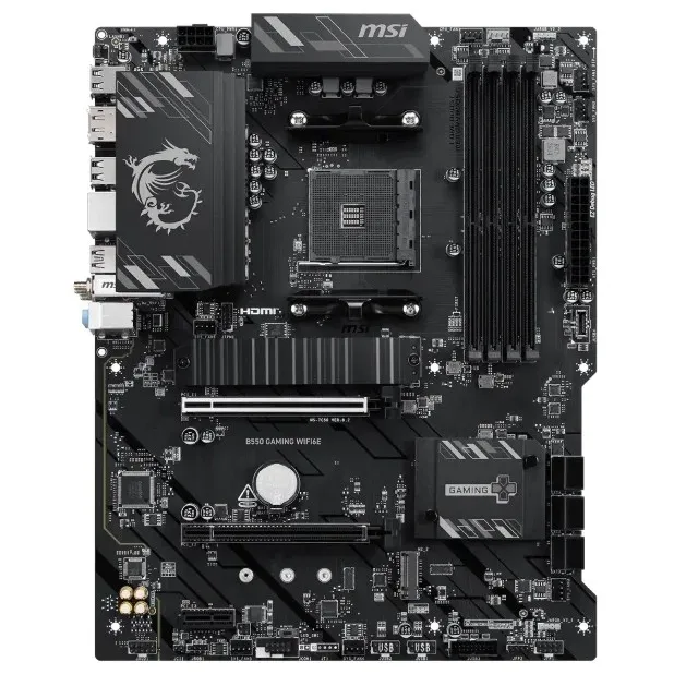 Placa-mãe MSI B550 GAMING WIFI6E, vista frontal, sem perspectiva