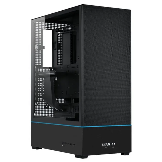 Gabinete Lian Li SUP01, preto, vista frontal e lateral