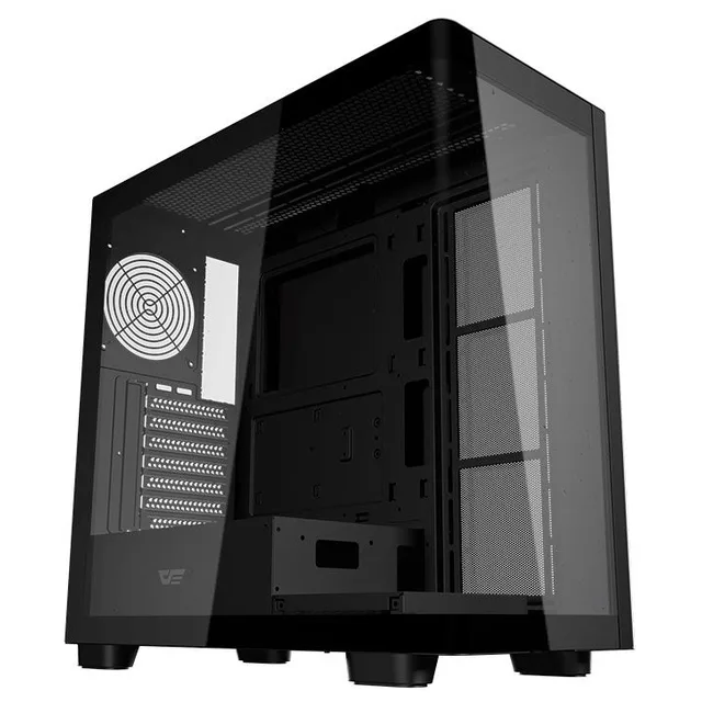Gabinete Aigo Darkflash DS900G na cor preto, vista frontal e lateral