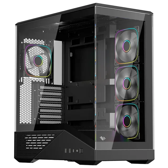 Gabinete 1STPLAYER GM7, vista frontal e lateral
