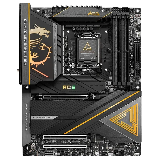 Placa-mãe MSI MEG Z890 ACE, vista frontal, sem perspectiva