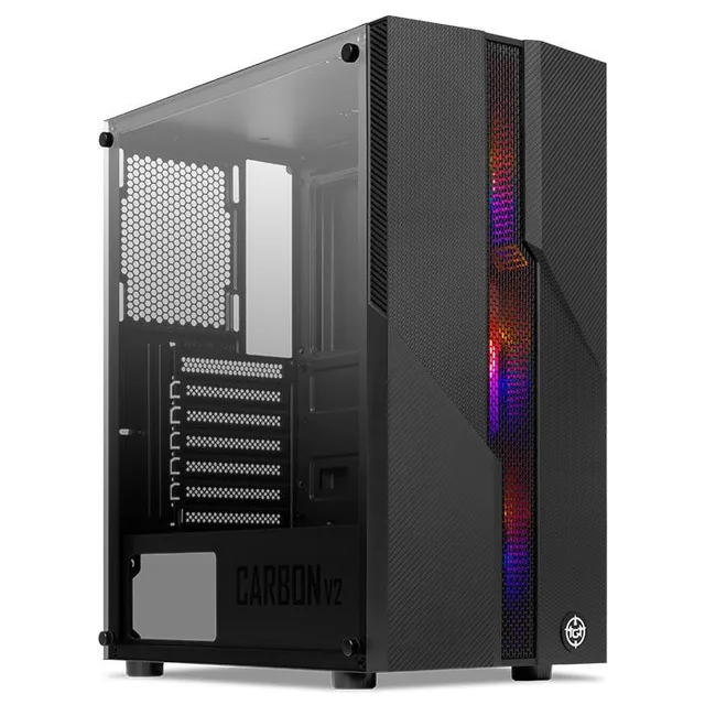 Gabinete TGT Carbon V2 preto, vista frontal e lateral