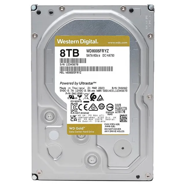 Armazenamento Western Digital Gold Enterprise Class, SKU WD8005FRYZ.