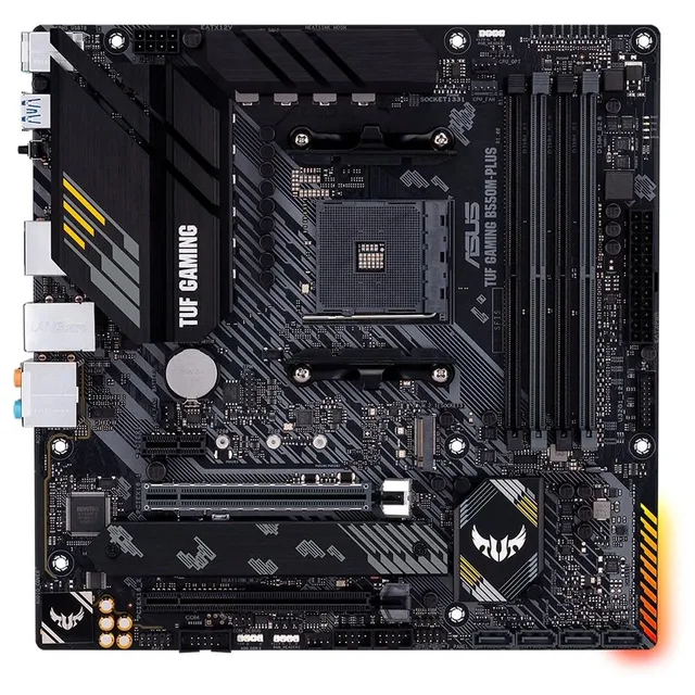 Placa-mãe ASUS TUF GAMING B550M-PLUS, vista frontal, sem perspectiva