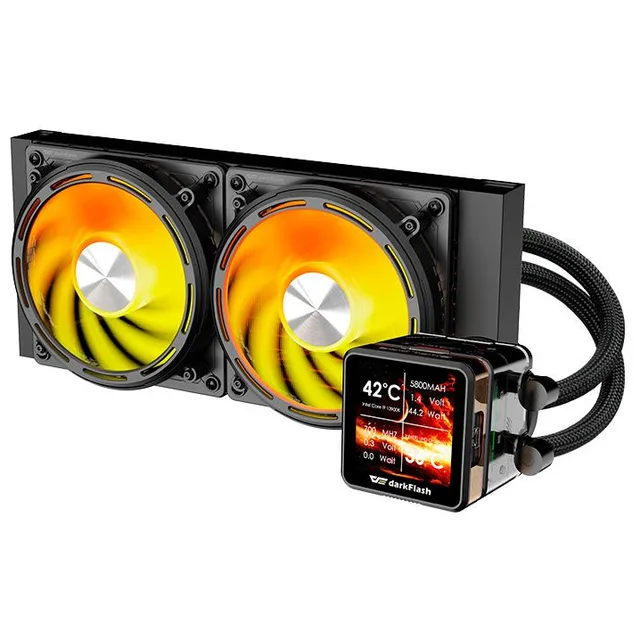 Cooler Aigo DarkFlash DE240 ARGB 240 mm Black, vista em perspectiva.