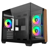 Gabinete Cooler Master Elite 481 Wood na cor preto, vista frontal e lateral
