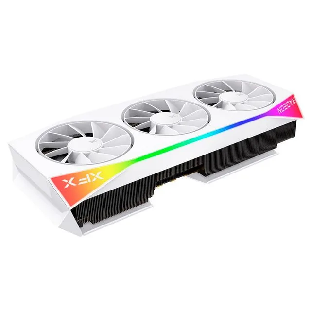 Placa de vídeo XFX Radeon RX 9070 XT Mercury White OC Gaming Edition 16 GB, 16 GB, vista frontal das ventoinhas