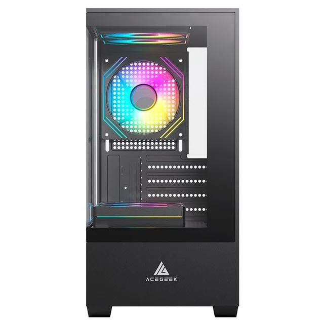 Gabinete Acegeek Shadow, preto, vista frontal e lateral