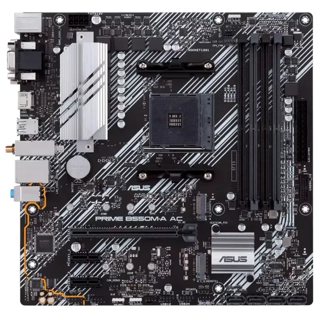 Placa-mãe ASUS PRIME B550M-A AC, vista frontal, sem perspectiva