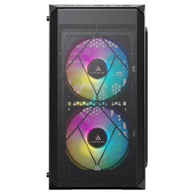 Gabinete Acegeek Forge, preto, vista frontal e lateral