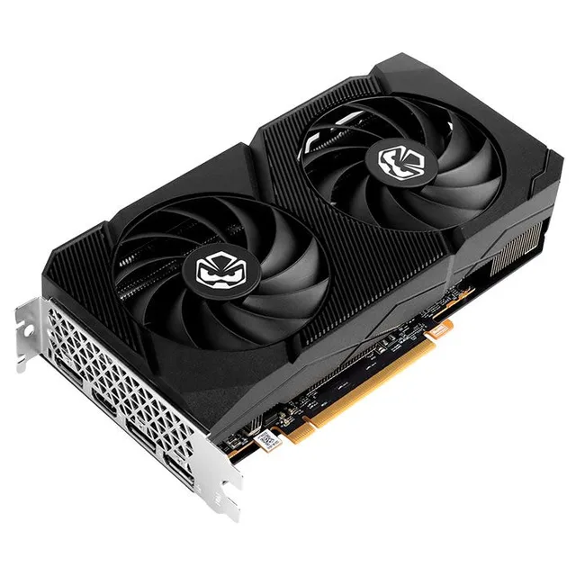 Placa de vídeo PCYes Radeon RX 7600 XT Projeto Edge 16 GB, 16 GB, vista frontal das ventoinhas