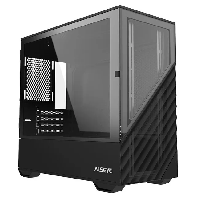 Gabinete Alseye Wins 80, preto, vista frontal e lateral