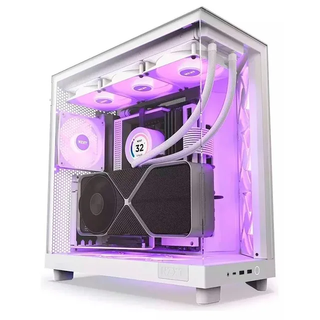 Gabinete NZXT H6 Flow RGB, vista frontal e lateral