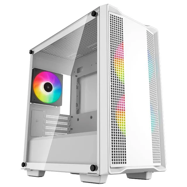 Gabinete DeepCool CC360 WH ARGB branco, vista frontal e lateral