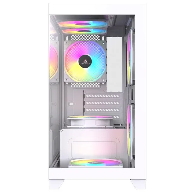 Gabinete Acegeek Rhythm, branco, vista frontal e lateral