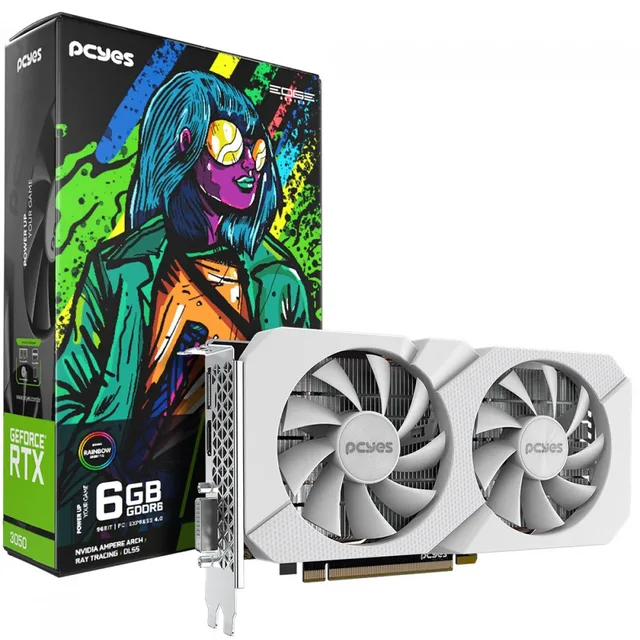 Placa de vídeo PCYes GeForce RTX 3050 Projeto Edge White, vista principal