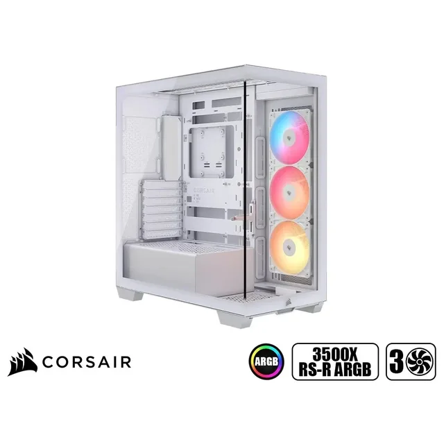 Gabinete CORSAIR 3500X RS-R ARGB branco, frente e lateral