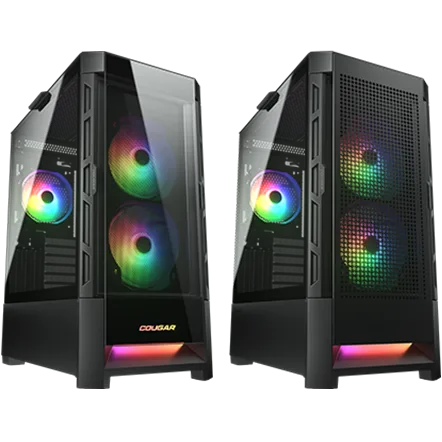 Gabinete Cougar Duoface RGB, variante preto, vista do produto