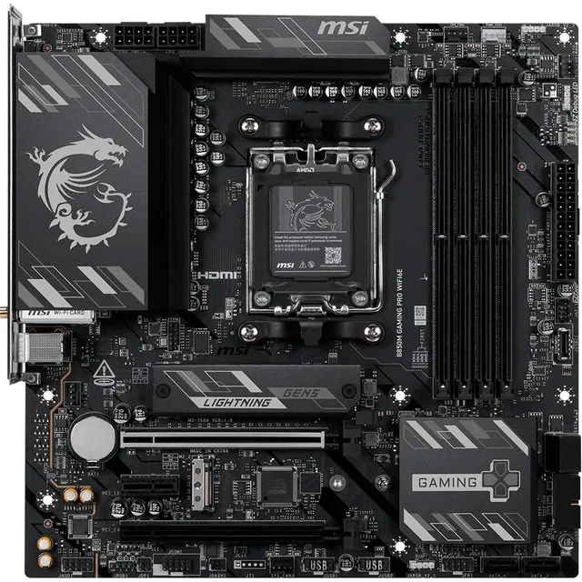 Placa-mãe MSI B850M GAMING PRO WIFI6E, vista frontal, sem perspectiva