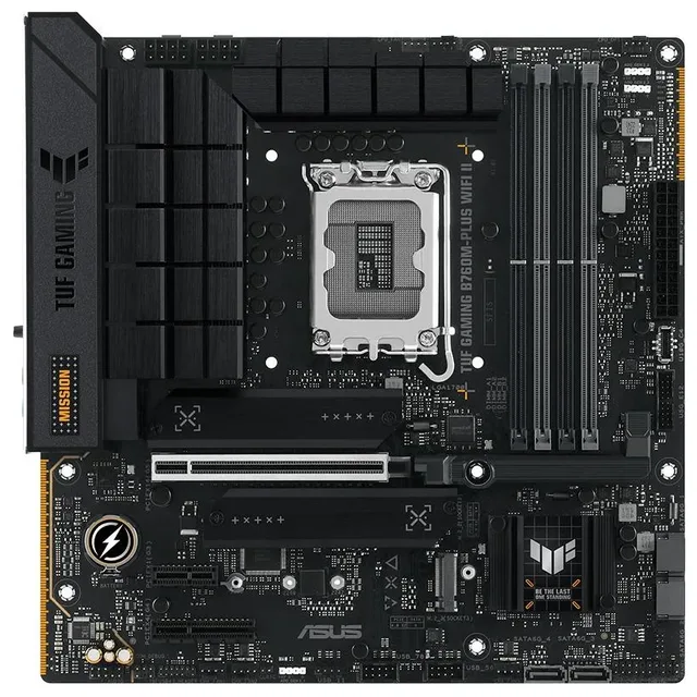 Placa-mãe ASUS TUF GAMING B760M-PLUS WIFI II, vista frontal, sem perspectiva