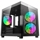 Gabinete Aigo Apollo A275 na cor preto, vista frontal e lateral