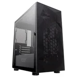 Gabinete Aigo DarkFlash DLM 21 Mesh Preto Lateral Vidro na cor preto, vista frontal e lateral