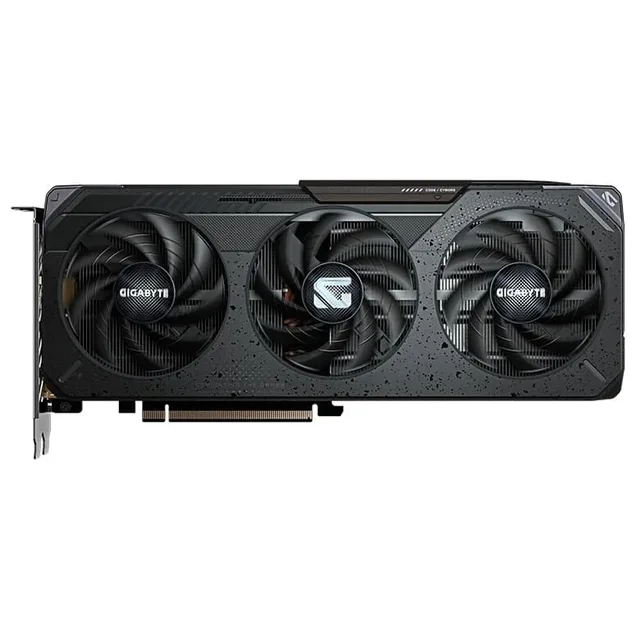 Gigabyte Radeon RX 9060 XT GAMING OC 8G, vista frontal das ventoinhas.