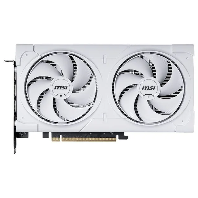 Placa de vídeo MSI GeForce RTX 5060 Ti Ventus 2X OC White Plus 8GB, 8 GB, vista frontal das ventoinhas
