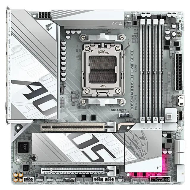 Placa-mãe Gigabyte B850M Aorus Elite WIFI6E Ice, vista frontal