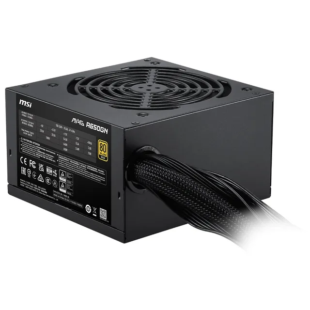 Fonte MSI Mag A650GN II, vista em perspectiva.