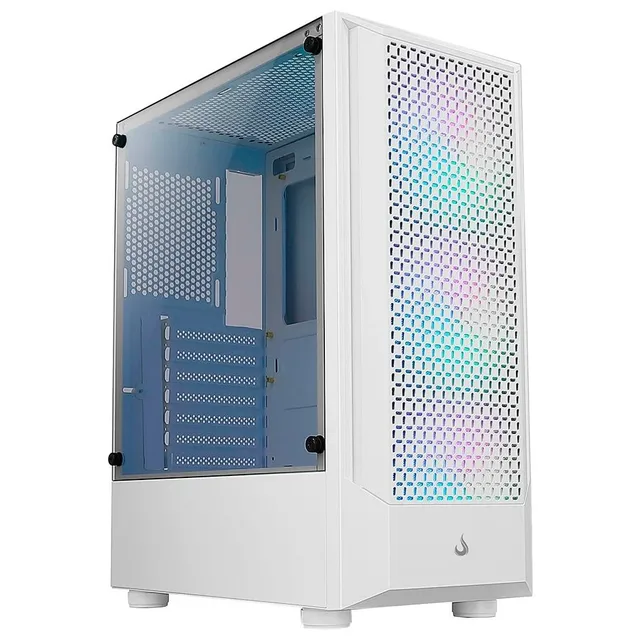 Gabinete Rise Mode Wave White - 3 Fans Argb, vista frontal e lateral