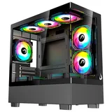 Gabinete Rise Mode Crystal Glass 03 Black, vista frontal e lateral