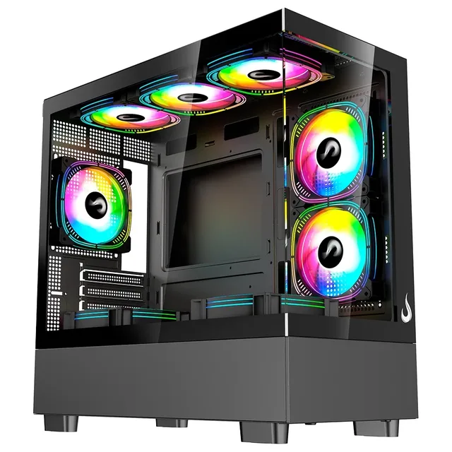 Gabinete Rise Mode Crystal Glass 03 Black, vista frontal e lateral