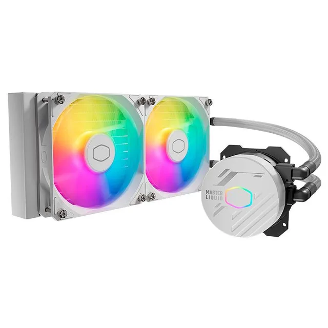Cooler Cooler Master MasterLiquid 240L Core ARGB White, branco, vista em perspectiva.