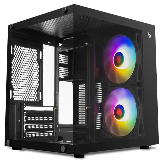 Gabinete Pichau Atom X preto, vista frontal e lateral