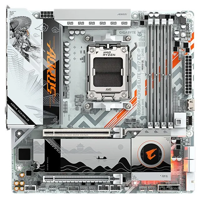 Placa-mãe Gigabyte B850M Aorus Elite WIFI7 ICE P, vista frontal