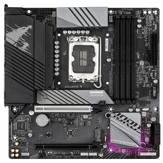 Placa-mãe Gigabyte B760M AORUS ELITE GEN5, vista frontal, sem perspectiva