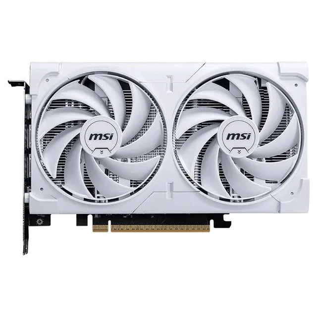 Placa de vídeo MSI GeForce RTX 5060 Ventus 2x OC White, 8 GB, vista frontal das ventoinhas