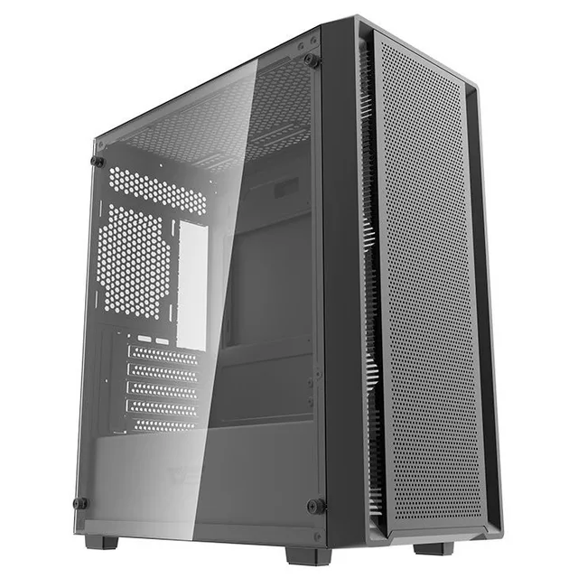 Gabinete Aigo Darkflash DK353 Mini na cor preto, vista frontal e lateral
