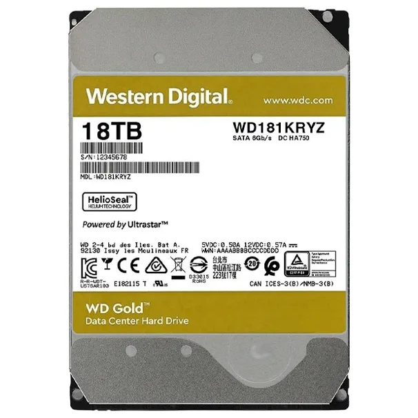 Western Digital WD Gold 18 TB, vista da etiqueta