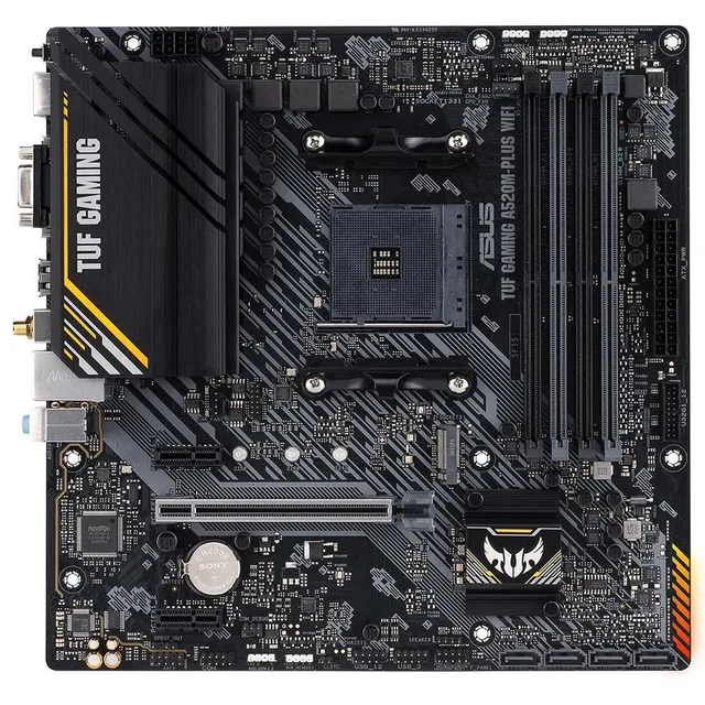 Placa-mãe ASUS TUF GAMING A520M-PLUS WIFI, vista frontal, sem perspectiva