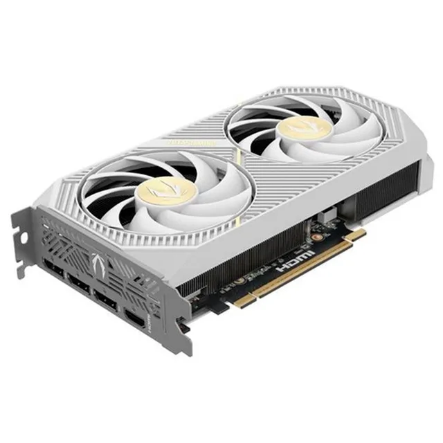 Placa de vídeo Zotac GeForce RTX 5060 Ti Twin Edge OC White, 16 GB, vista frontal das ventoinhas