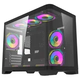 Gabinete Aigo Darkflash Arc1 preto, vista frontal e lateral