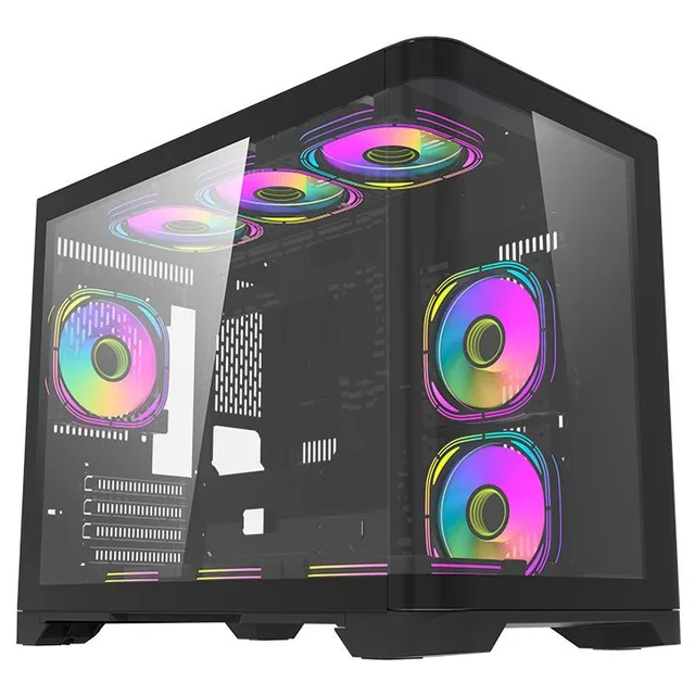 Gabinete Aigo Darkflash Arc1 preto, vista frontal e lateral