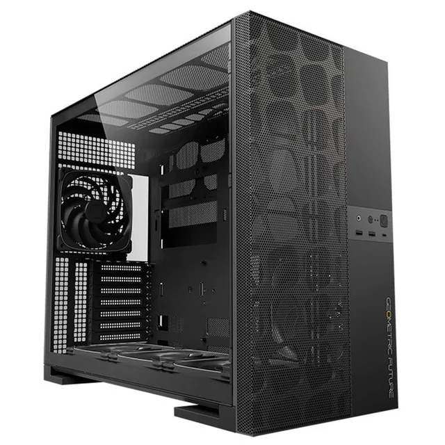 Gabinete Geometric Future Model 5 Vent na cor preto, vista frontal e lateral